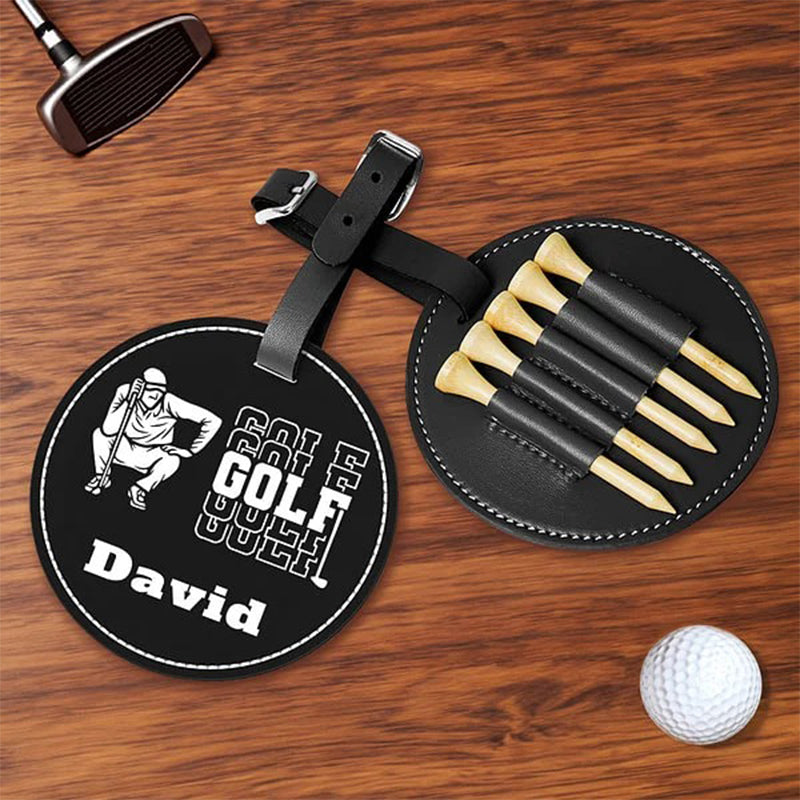 Personalized Green King Queen Golf Player Silhouette Adjustable Leather Golf Tee Holder Bag