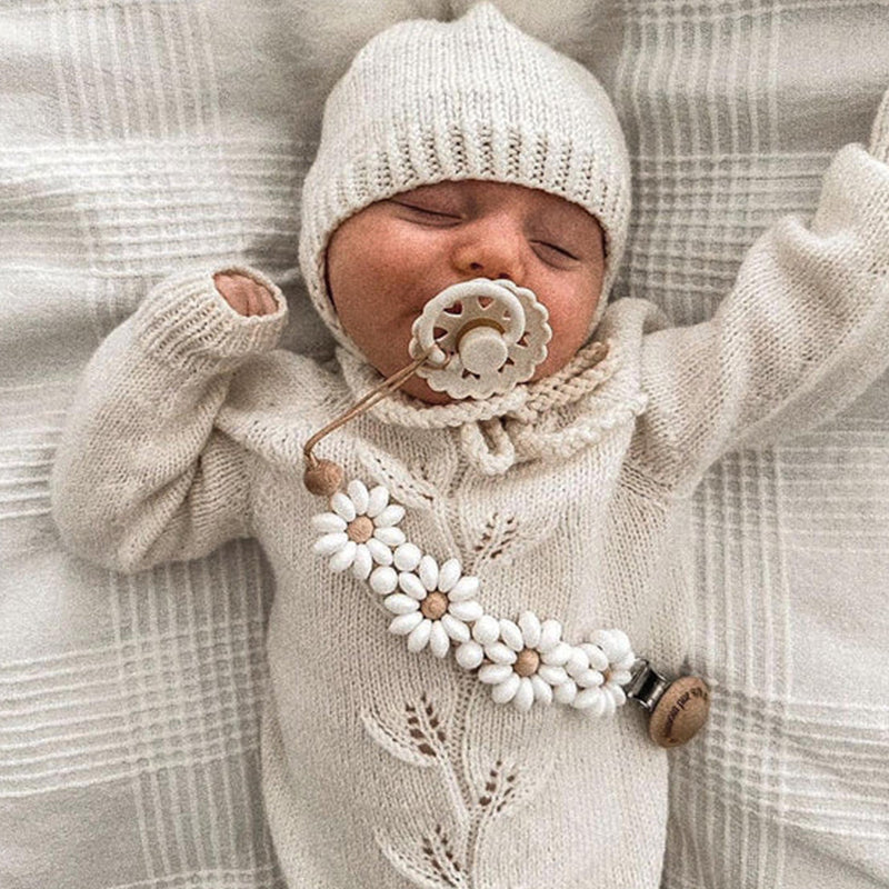 Personalized Flower Beaded Pacifier Clip Wooden Engraving