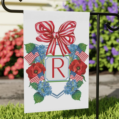 Custom Garden Flag Preppy Bow Name Sign Patriotic Hydrangea
