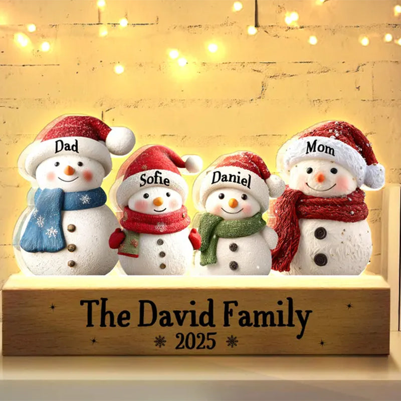 Custom Snowman Family Christmas Night Light, Snowman Christmas Decor