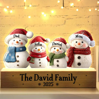 Custom Snowman Family Christmas Night Light, Snowman Christmas Decor