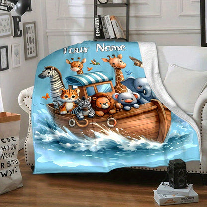 Custom Name Animal Family Flannel Blanket - Soft & Warm