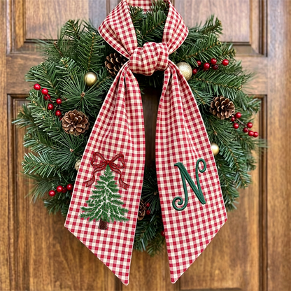 Monogram Christmas Door Bow ,Christmas Gift Wreath Sash