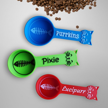 Personalized dog food scoops and cat food scoops