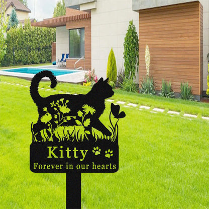 Custom Cat Memorial Stake,Cat Grave Marker,Metal Cat Garden Stake with Flowers