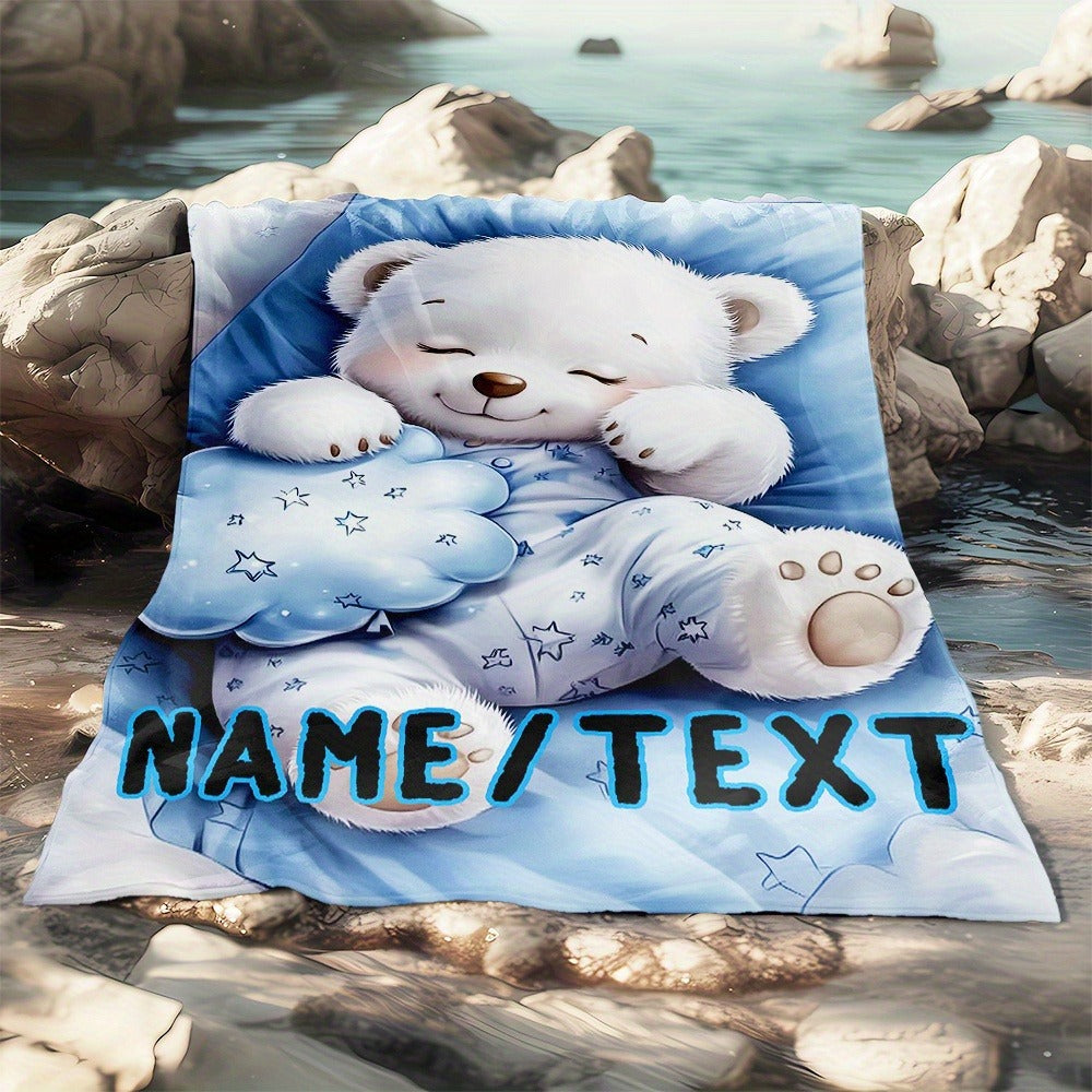 Personalized White Bear Flannel Blanket