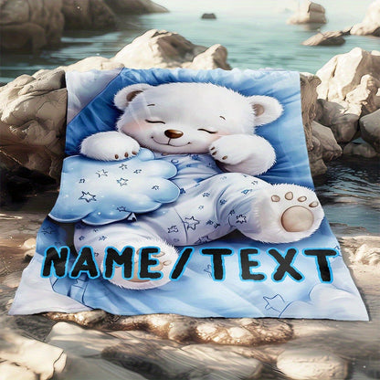 Personalized White Bear Flannel Blanket