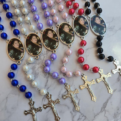 Personalized Photo Rosary Necklace,Custom Cross Pendant Necklace