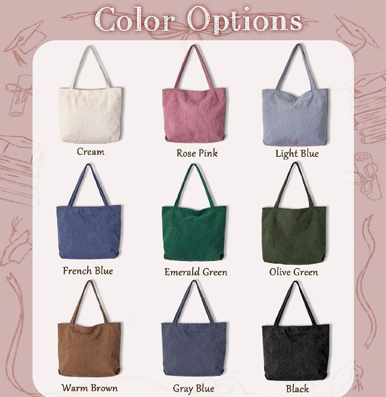 Class of 2026 Corduroy Tote Bag College Grad Gifts Zipper Book Bag Graduation Gift