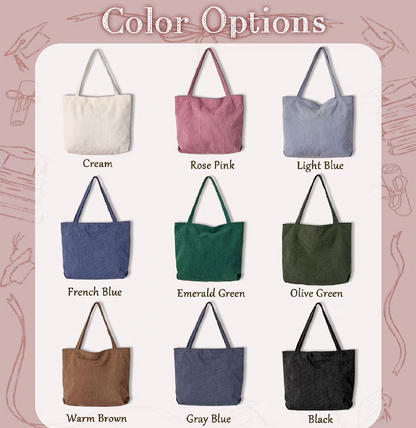 Class of 2026 Corduroy Tote Bag College Grad Gifts Zipper Book Bag Graduation Gift
