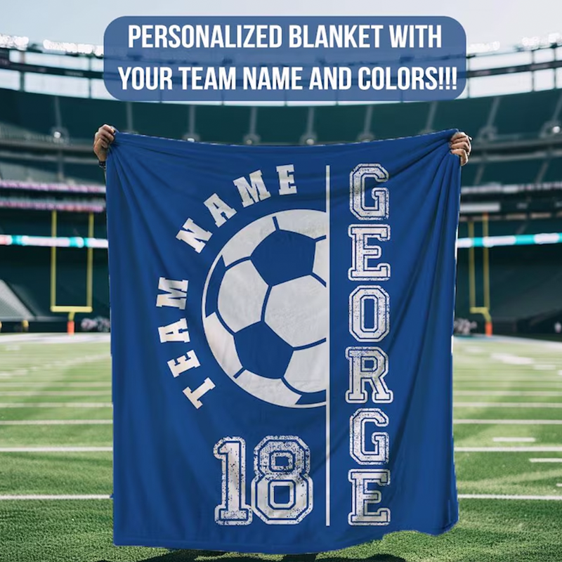 Custom Soccer Blanket, Personalized Name Soccer Senior Gift