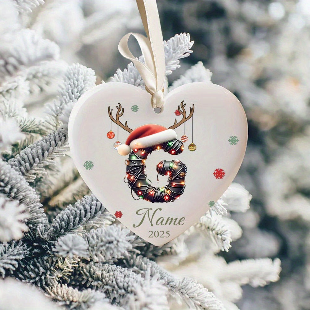 Personalized Christmas Initial Name Heart-Shaped Ornament