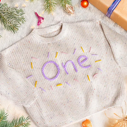 Hand-Embroidered Baby Christmas Sweater, Toddler Holiday Sweater