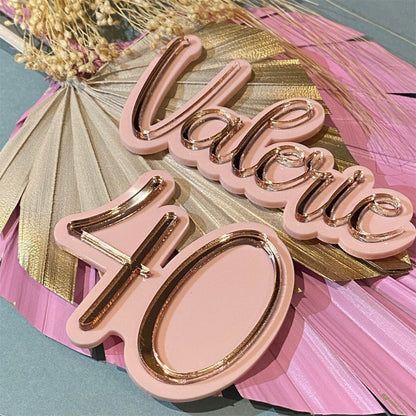 Double layered acrylic cake topper / cake charm - Name and Number