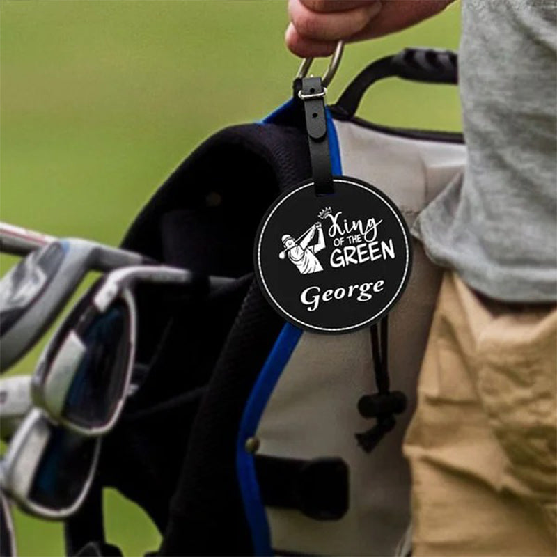 Personalized Green King Queen Golf Player Silhouette Adjustable Leather Golf Tee Holder Bag
