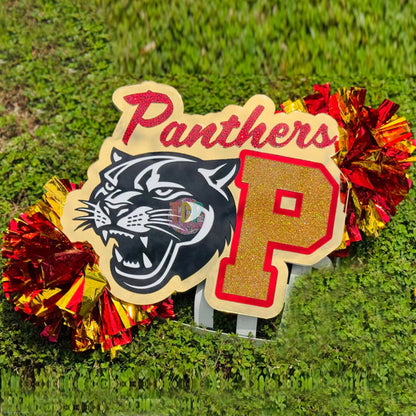 School Spirit Cheer Stick Customized With Mascot  Acrylic Name Sign