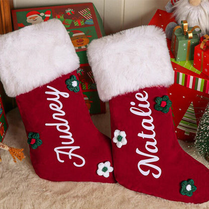Custom Plush Family Holiday Decor, 2025 Red Plush Christmas Stocking