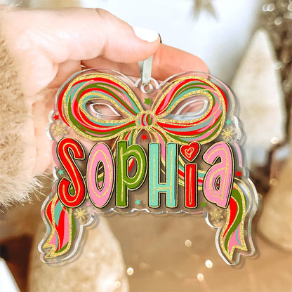 Personalized Coquette Christmas Ornament: Custom Acrylic Name