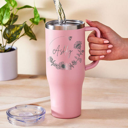 Personalized 40oz Tumbler With Handle, Lid and Straw, Stainless Steel Engraved Tumbler