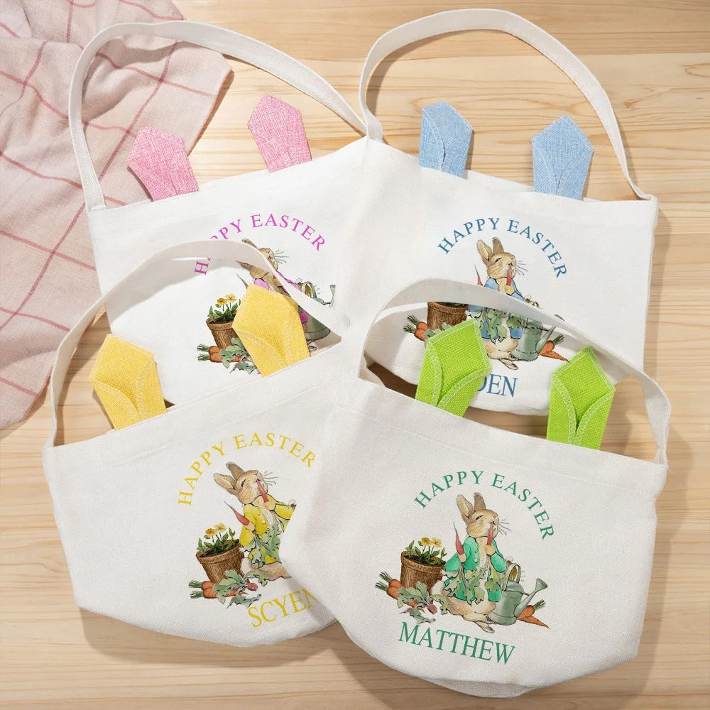 Personalized Happy Easter Cute Peter Rabbit Ears Bucket Bag