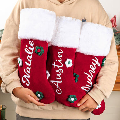 Custom Plush Family Holiday Decor, 2025 Red Plush Christmas Stocking