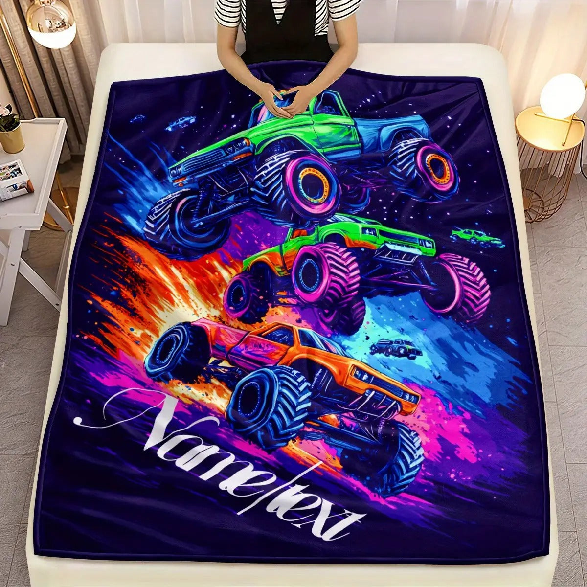 Custom Car Name Blanket Vivid Heavy Truck Design with 'Vane/lex' Print