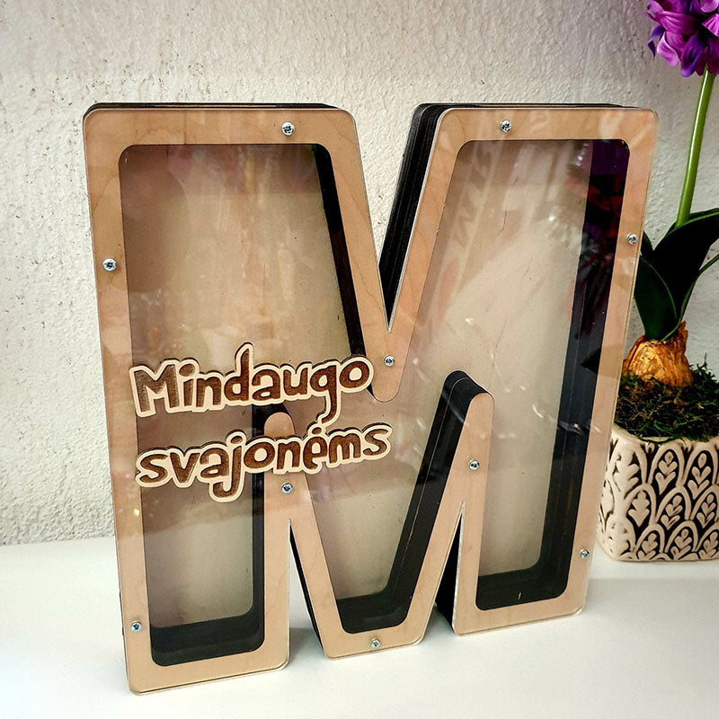 Personalized money box, Letter coin bank, Wooden coin bank, Gift for Kids