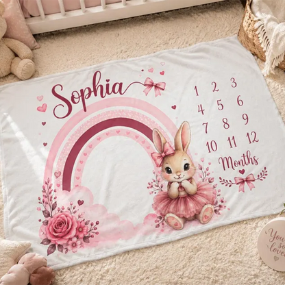 Personalized Baby Milestone Blanket, Custom Name Monthly Blanket