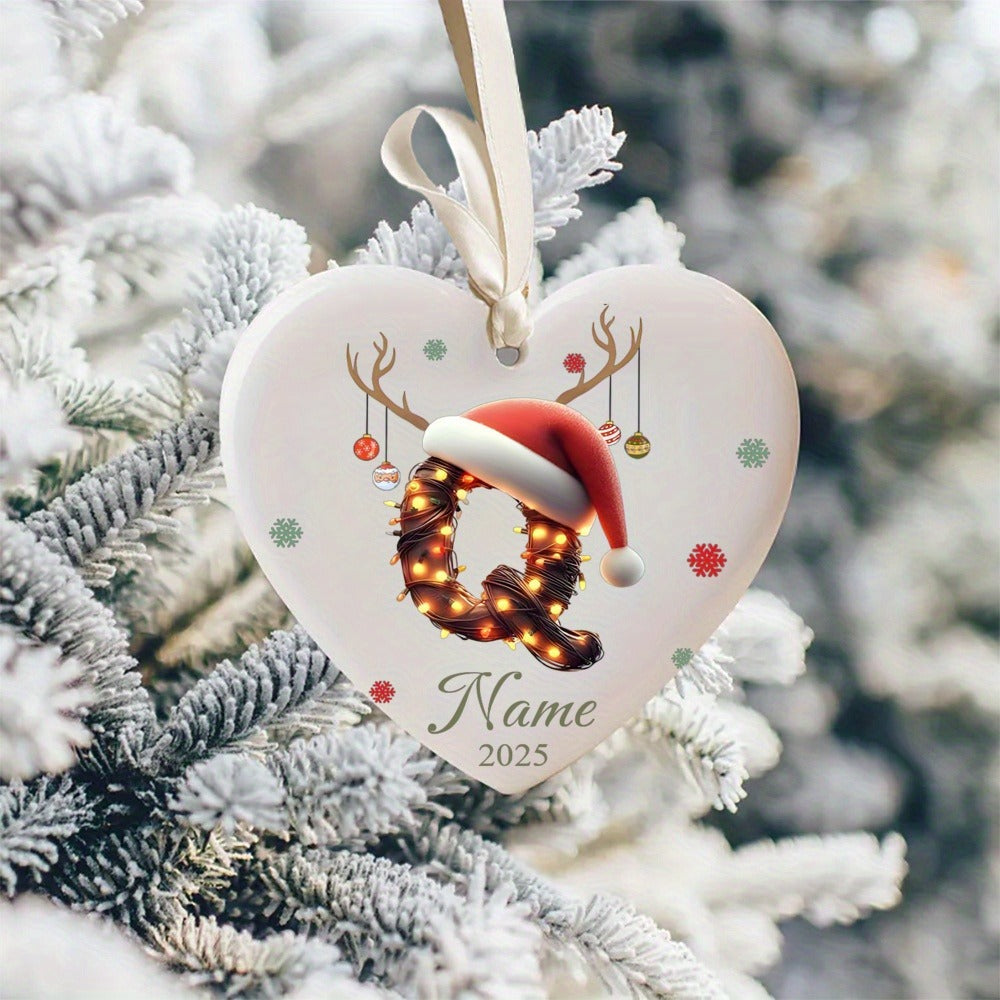 Personalized Christmas Initial Name Heart-Shaped Ornament