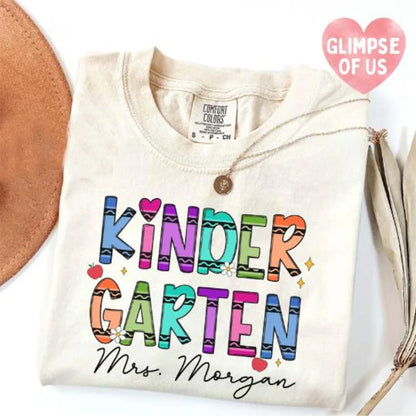 Personalized Kindergarten Teacher Shirt, Personalized Teacher Crayon Shirt