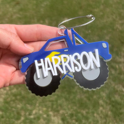 Monster Truck Keychain, Personalized Truck Bag Easter Tag