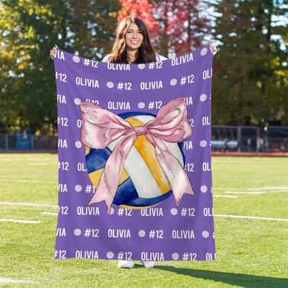 Personalized Bow Volleyball Softball Multicolor Throw Blanket