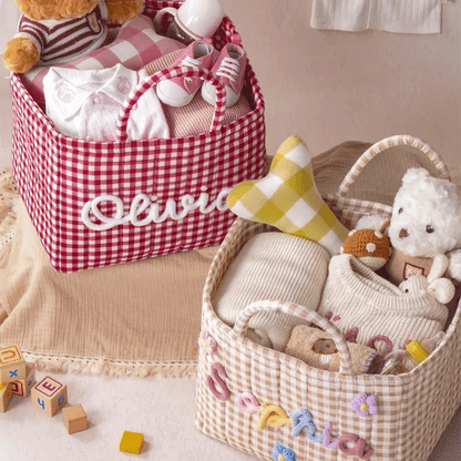 Personalized Quilted Baby Basket, Custom Baby Shower Gift