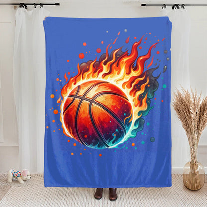 Personalized Flaming Basketball Football Sports Ball Design Blanket