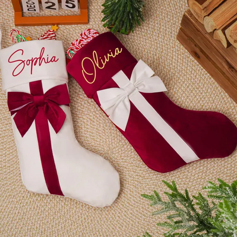 Personalized Christmas Stockings,Custom Bow Stockings with name