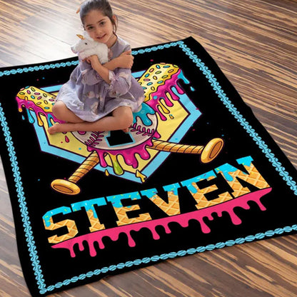 Custom Ice Cream Drip Baseball Blanket
