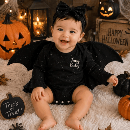 Glitter Batwing Romper: Custom Baby Girl Halloween Costume with Headband