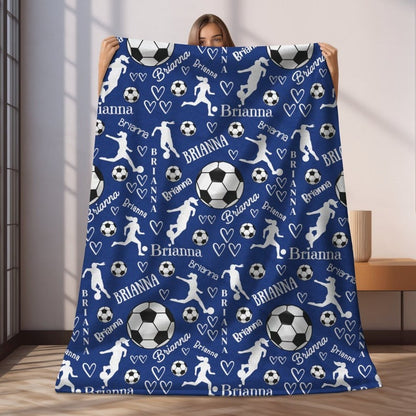 CUSTOM Soccer Blanket, Personalized Blanket with Soccer Player's Name