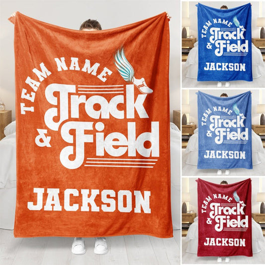 Personalized Track and Field Blanket - Custom Name, Team Name Throw Blanket