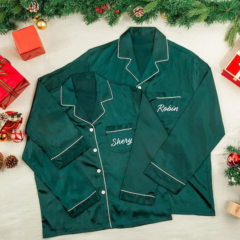 Christmas Satin Pjs Set for Family,Matching Christmas Pjs Shirt Long Set