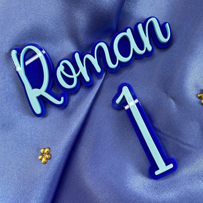 Double layered acrylic cake topper / cake charm - Name and Number