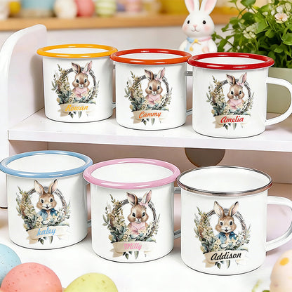 Personalized Happy Easter Cute Wreath Egg Bunny 12 oz