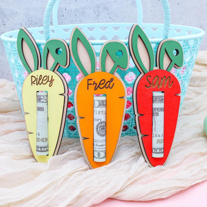 Personalized Easter Carrot Money Holder: Bunny Ear Tag, Cash Gift