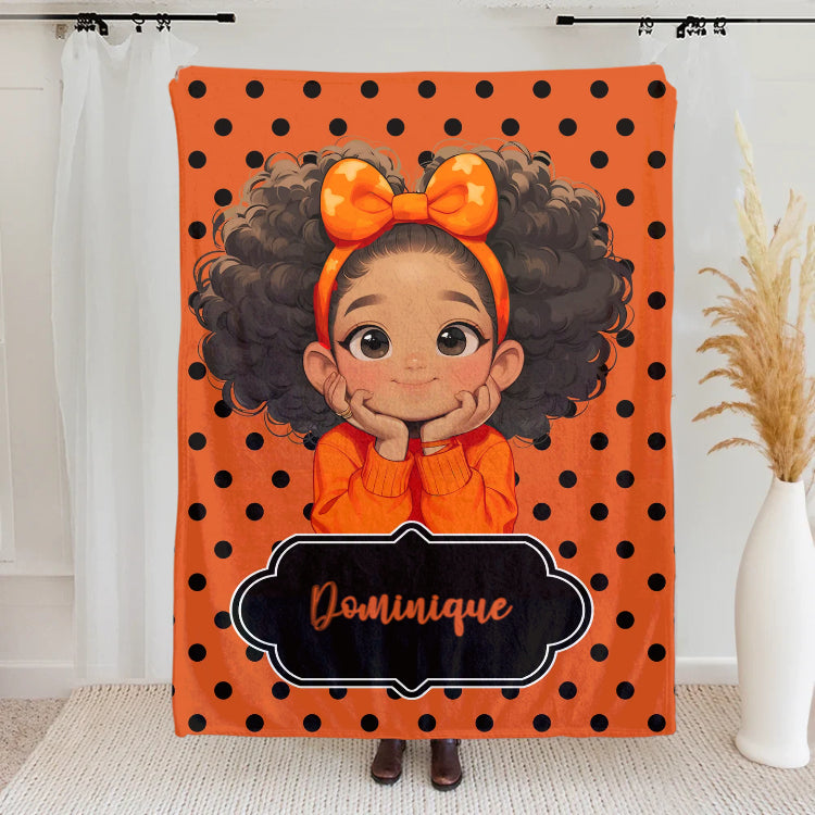 Personalized Polka Dots Cute Cartoon Little Girl Soft Throw Blanket