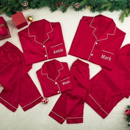 Christmas Satin Pjs Set for Family,Matching Christmas Pjs Shirt Long Set