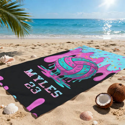Custom Baseball Drip Beach Towel,ersonalized Ice Cream Drip Baseball Beach Towel