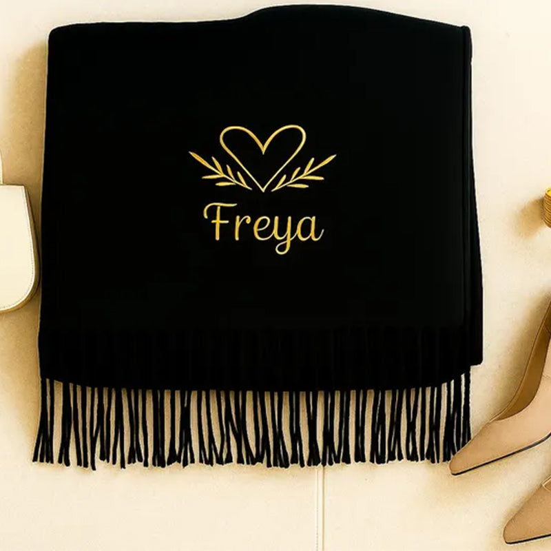Custom Name Embroidered Scarf, Personalised Woven Oversized Scarf for Womens