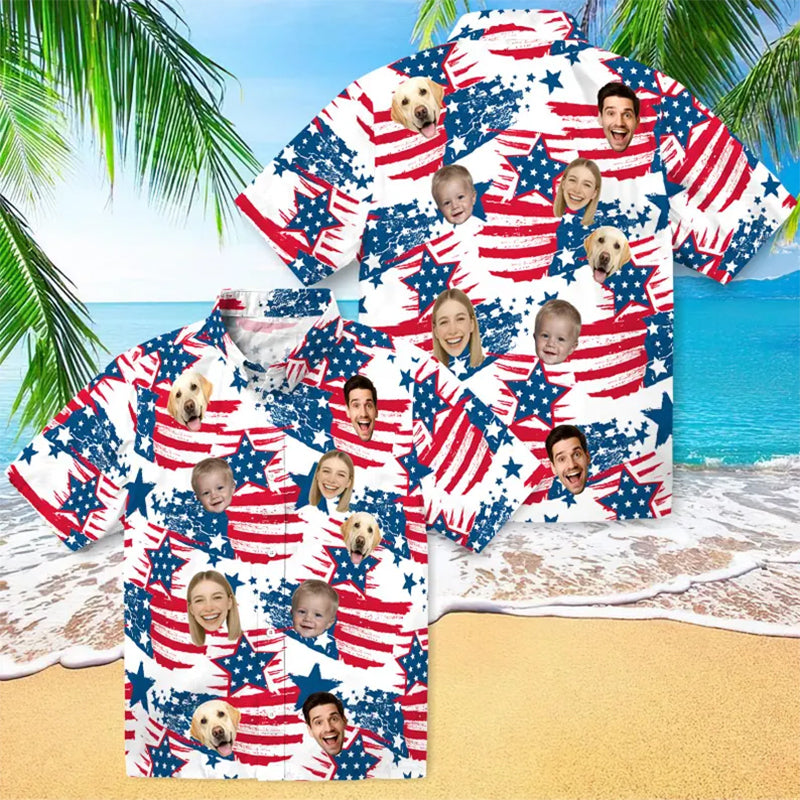 Custom Independence Day Shirt, Personalized Face man women kid Hawaiian Shirt