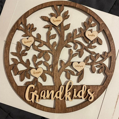 Grandkids Christmas Birthday Gift Family Tree Sign Custom Hanging Grandparent