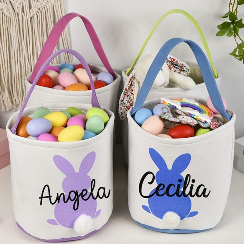 Kids Egg Hunt Bags, Personalized Easter Basket, Custom Name Bunny Basket
